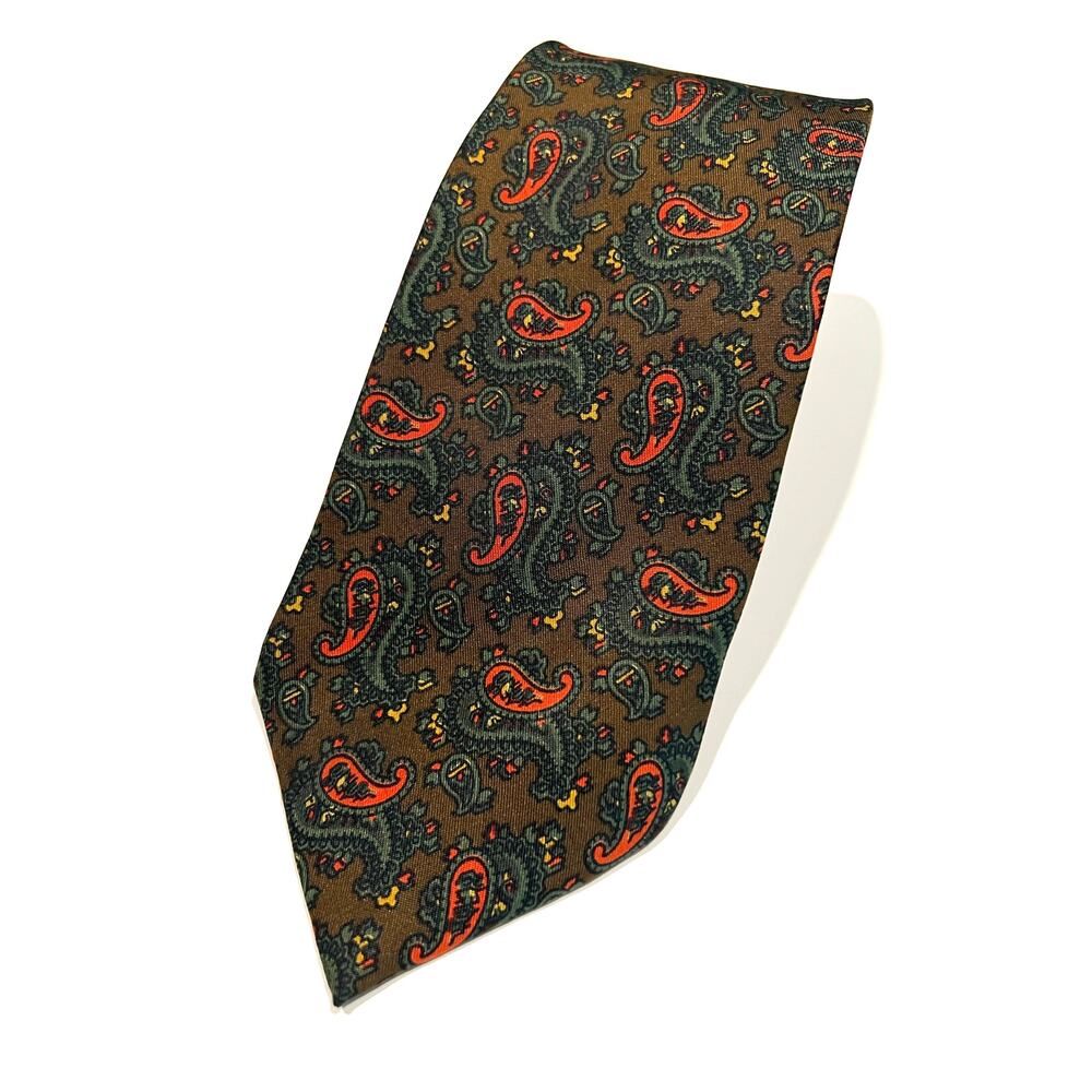 Ermenegildo Zegna Men’s Silk Necktie Brown Pink Paisley JL